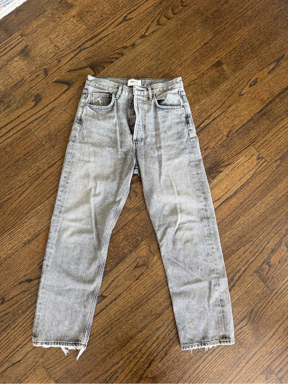 Agolde Gray Straight-Leg Jeans with Raw Hem